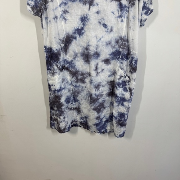 XCVI Blue White Tie Dye Short Sleeve Hooded Cotton Linen Dress Size M - Picture 4 of 13
